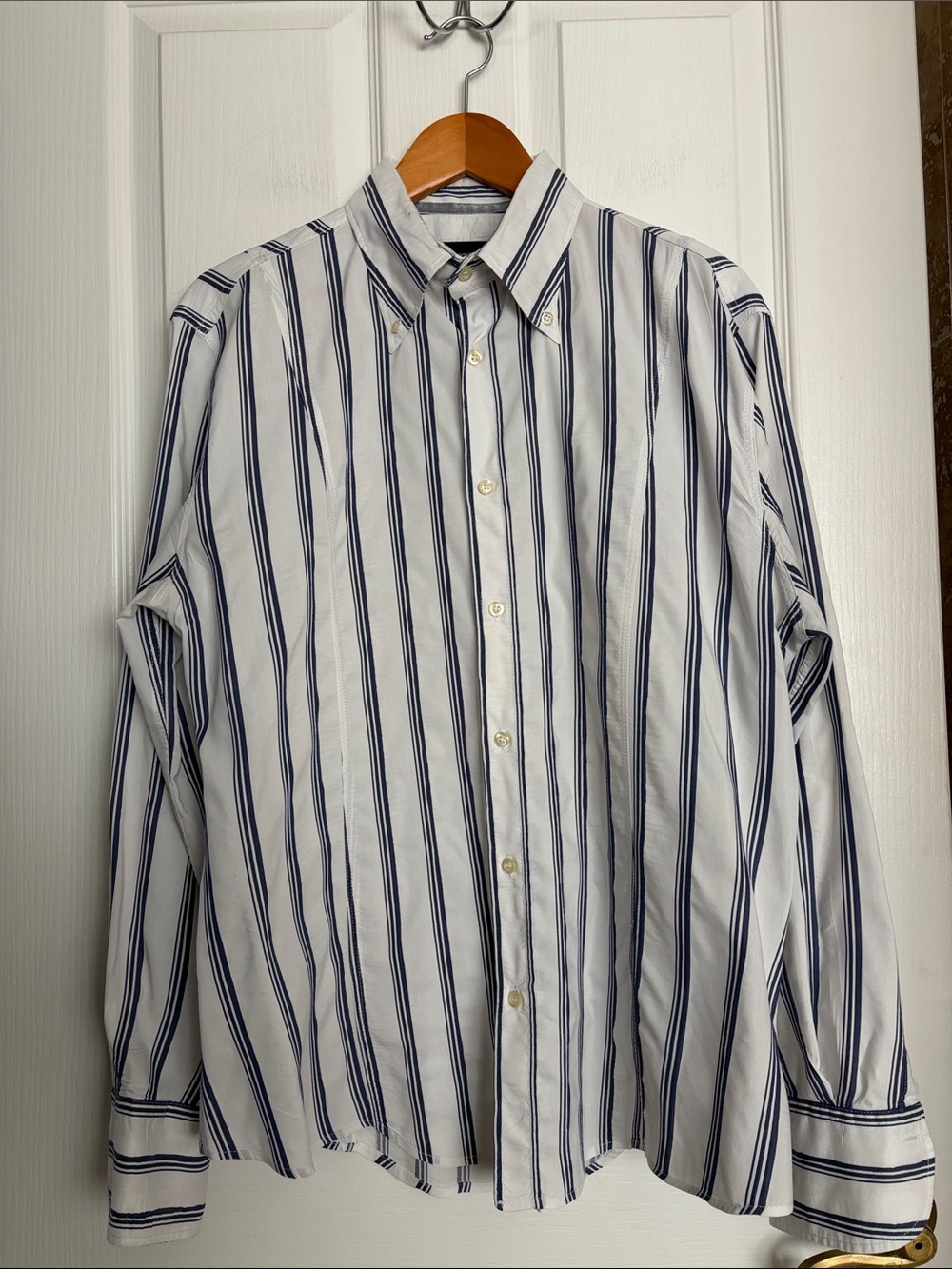 Emporio Armani White Shirt with Navy Vertical Stripes